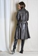 VINTAGE 70S DARK BROWN BELTED LEATHER TRENCH COAT