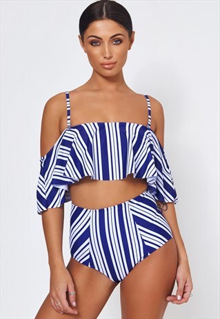 BLUE STRIPE BARDOT BIKINI