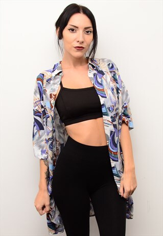VINTAGE 90'S ABSTRACT RETRO CRAZY PATTERNED OVERSIZED SHIRT