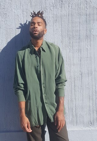 90S MINIMALIST ITALIAN LUXURY SILK FEEL GREEN SHIRT XL