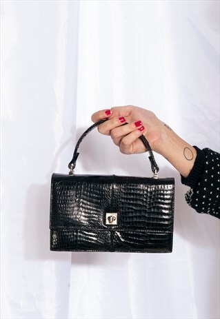 VINTAGE HANDBAG 60S FAUX LEATHER SHINY PURSE PARTY BAG