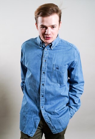 BURBERRY BLUE DENIM CASUAL SHIRT L