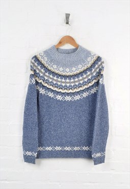 Vintage Knitted Jumper Patterned Blue Ladies Small
