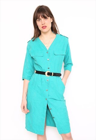 VINTAGE 80S GREEN SHIRT DRESS