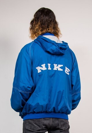 90'S VINTAGE BLUE NIKE SHELL STYLE WINDBREAKER BOMBER JACKET