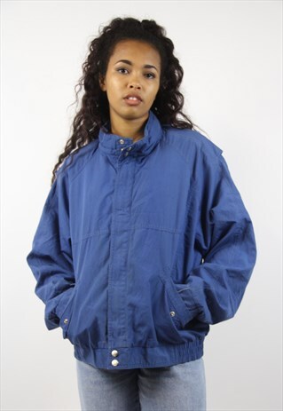 VINTAGE BLUE BOMBER HIDDEN HOOD 90S JACKET