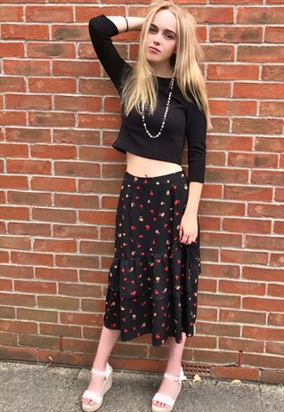 BLACK FLORAL TIERED SKIRT