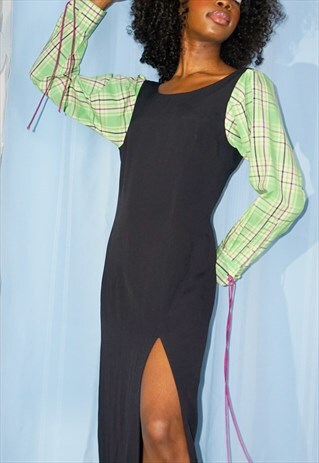 REWORKED VINTAGE BLACK SLIT MIDI DRESS