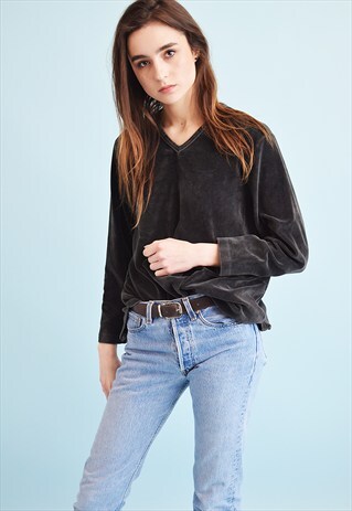 90'S RETRO GRUNGE VELVET KNIT TEEN JUMPER TOP