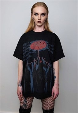 Raven print t-shirt Gothic crow tee grunge graffiti top punk