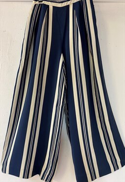 90's Ralph Lauren Wide striped Navy & White trousers Size 8