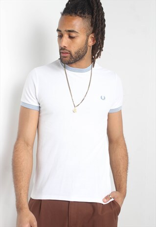 VINTAGE FRED PERRY CREW NECK T-SHIRT WHITE
