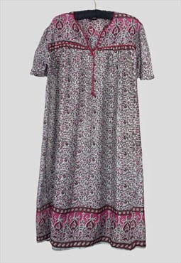 70's Vintage Ladies Indian Cotton Lurex Silver Smock Dress
