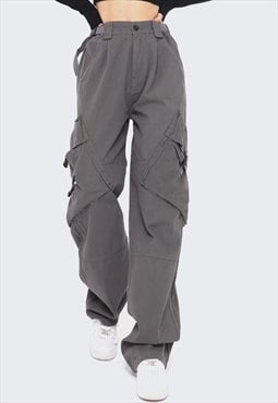 Cargo joggers utility pants parachute sports trousers grey