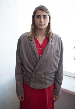 VINTAGE 80'S BROWN CROPPED DOUBLE BREASTED JACKET