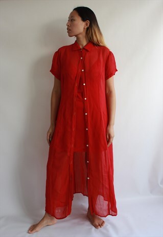 RED SHEER LONG SHIRT DRESS