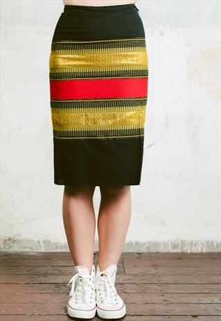 VINTAGE 80S HIGH WAISTED METALLIC PENCIL SKIRT