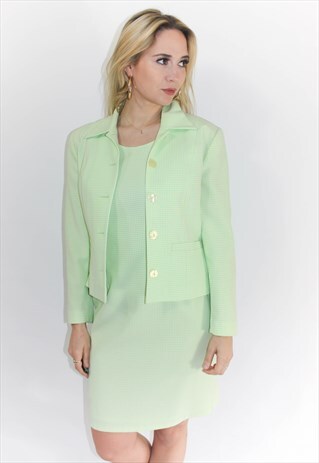 VINTAGE 90'S GINGHAM GREEN SHIFT DRESS SUIT CO - ORD
