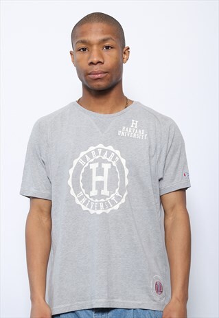 VINTAGE CHAMPION HAVARD UNIVERSITY PRINT LOGO T-SHIRT GREY