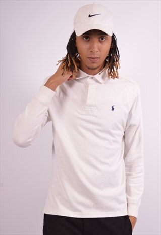 POLO RALPH LAUREN MENS VINTAGE RUGBY POLO SHIRT MEDIUM WHITE