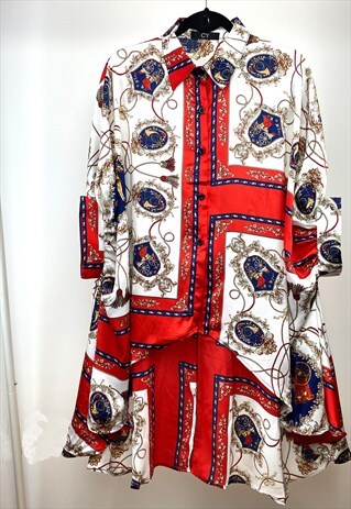 OVERSIZED SHIRT IN RED CHAIN SCARF PRINT
