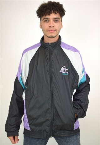 VINTAGE 90S ADIDAS, BLACK, AQUA AND PURPLE JACKET