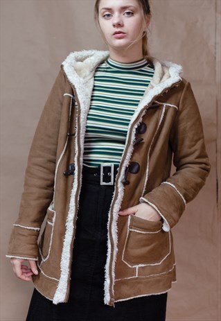VINTAGE 70S BROWN HOODED COAT