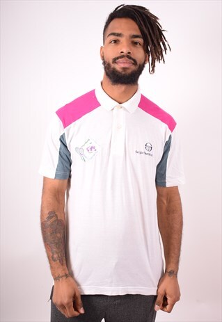 SERGIO TACCHINI MENS VINTAGE POLO SHIRT LARGE WHITE 90S