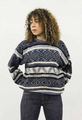 VINTAGE 1980S BLUE PATTERNED JUMPER