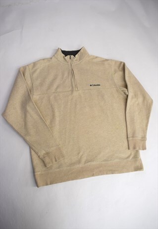 VINTAGE 90S COLUMBIA BEIGE MARLE 3/4 ZIP SWEATSHIRT