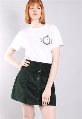 VINTAGE 80S GREEN CORD POPPER MINI SKIRT