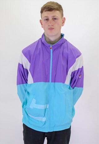 VINTAGE FILA SHELL JACKET IN BLUE AND GREEN LARGE