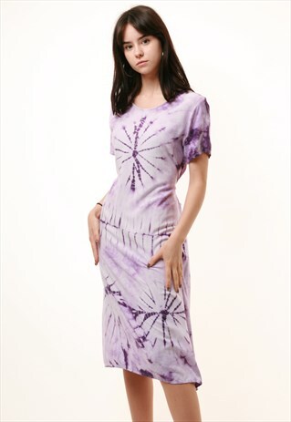 90S VINTAG TIE DYE MIDI COTTON OVERSIZED DRESS 820