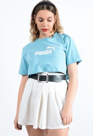VINTAGE PUMA CROPPED T-SHIRT IN BLUE WITH PRINT