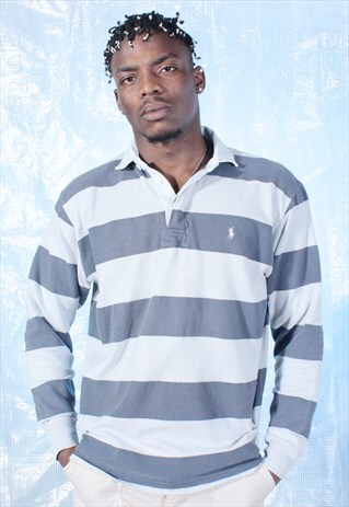 VINTAGE RALPH LAUREN GREY STRIPED RUGBY TOP