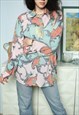 VINTAGE 80S ABSTRACT PRINT OVERSIZED BLOUSE TOP SHIRT