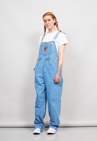 VINTAGE 90'S OVERSIZED ROSE EMBROIDERED DUNGAREES
