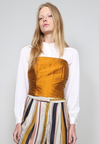 VINTAGE 90'S DESIGNER BURNT ORANGE BANDEAU CROP SATIN CORSET