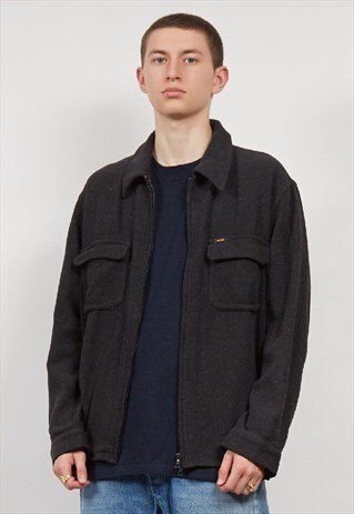VINTAGE 90'S LEE DARK GREY WOOL WORKER SHIRT JACKET