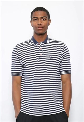 VINTAGE VALENTINO SPORT STRIPED LOGO POLO SHIRT BLUE WHITE