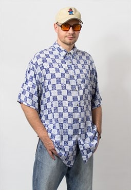 Vintage 90's summer shirt in geometric blue white