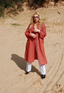 Vintage 80's cool baggy long trench coat jacket indie in red