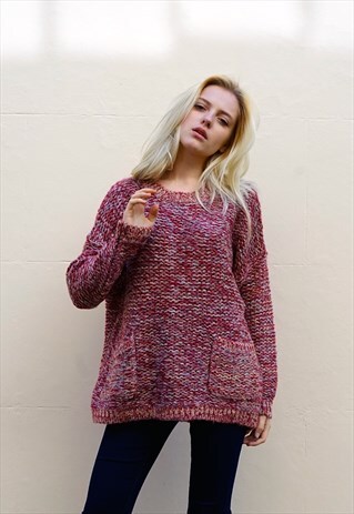 KNITTED BURGUNDY JUMPER WITH FRONT POCKETS