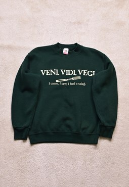 Women's Vintage 90s Veggie Green Print Sweater 