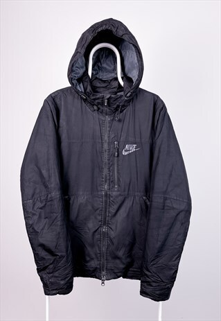 VINTAGE NIKE JACKET PADDED SPELL OUT BLACK MEDIUM