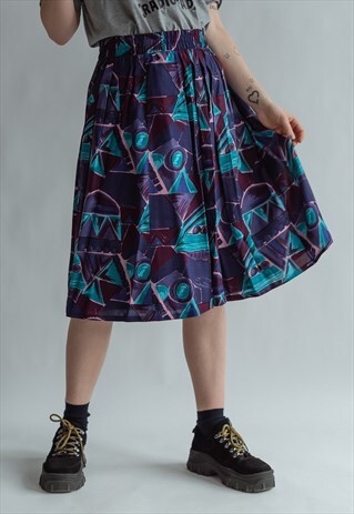 VINTAGE 80S PATTERNED SKIRT IN PURPLE