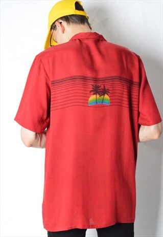 VINTAGE 90S RED PALM TREE SHORT SLEEVE SHIRT