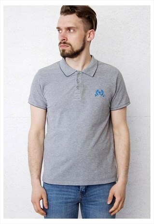 90S VINTAGE GREY ELLESSE SHORT SLEEVE POLO SHIRT TOP