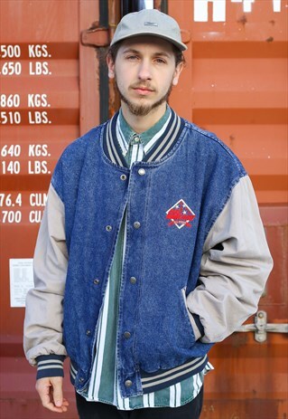DENIM COLLEGE VARSITY JACKET