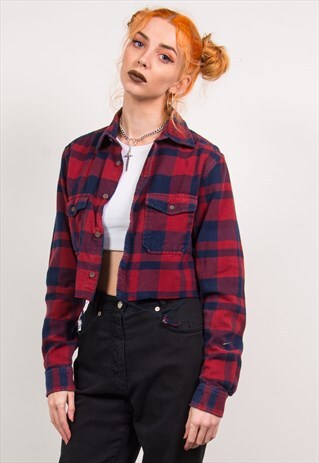 VINTAGE 90'S CHECKED CROPPED FLANNEL SHIRT